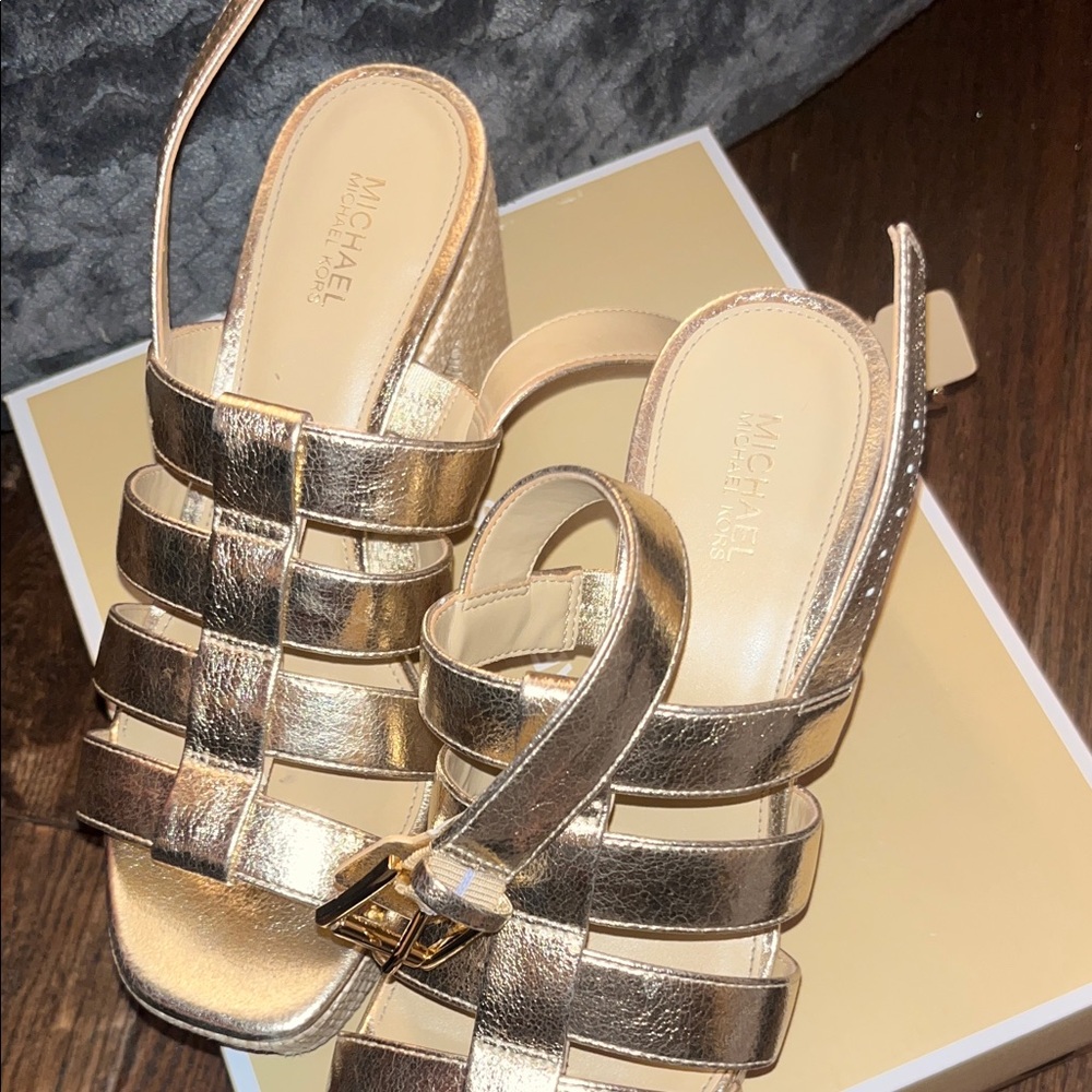 Michael Kors Metallic Gold Wedge Sandals - Picture 4 of 9